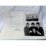 OFFICIAL BEATLES FAN CLUB LETTER WITH BLACK AND WHITE SIGNED PHOTOGRAPH AND PHOTO CARD
