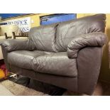 PAIR OF BROWN LEATHER TWO SEATER SOFAS
