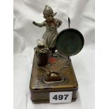 BRONZE PATINATED DUTCH GIRL NOVELTY BATTERY LIGHT