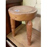 PINE TURNED MILKING STOOL AND A LAP TABLE