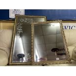 ETCHED PANE GILT FRAMED MIRROR AND ONE SMALLER MIRROR