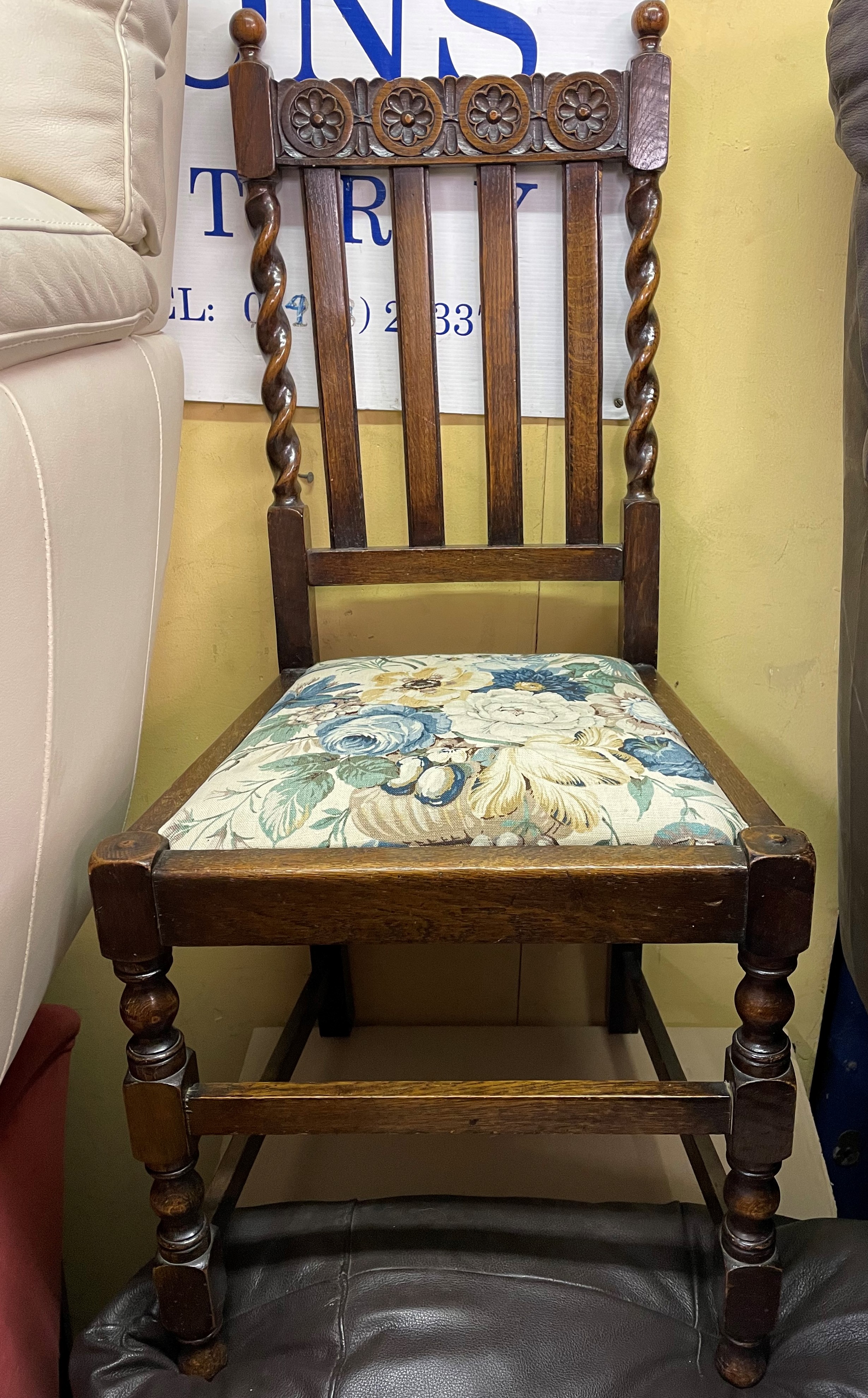 PAIR OF OAK CARVED BOBBIN TWIST CHAIRS