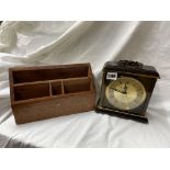 METAMEC QUARTZ MANTLE CLOCK AND A ROSE WOOD LETTER RACK