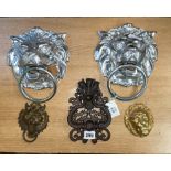PAIR OF CAST LION FACE MASK DOOR KNOCKERS AND OTHERS