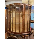 WALNUT BOW FRONTED GLAZED CABINET