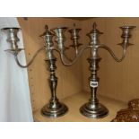 PAIR OF EP ON COPPER THREE BRANCH CANDELABRUM