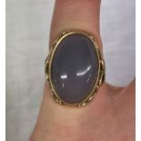 9CT GOLD MOUNTED OVAL CABOCHON MOONSTONE RING SIZE G 7G APPROX