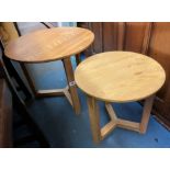 TWO LIGHT OAK CIRCULAR OCCASIONAL TABLES