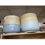 PAIR OF BLUE BASED BAMBOO PLANTERS