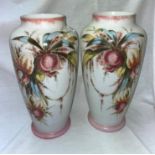 PAIR OF TAPERED PAINTED OPALINE VASES
