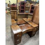 BURR WALNUT CONCAVE TRIPLE MIRROR DRESSING TABLE AND TALL BOY