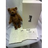 COMMEMORATIVE STEIFF WORLD'S FIRST TEDDY BEAR WITH FIVE PFENIG COIN AROUND ITS NECK,