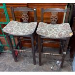 PAIR OF OAK WHEEL BACK HIGH STOOLS