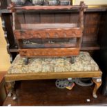 BEECH UPHOLSTERED LONG STOOL AND MAGAZINE RACK