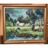 CUTHBERT BARDSLEY OIL ON CANVAS HOUSES IN A LANDSCAPE,