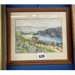 SMALL WATERCOLOUR OF A LANDSCAPE SIGNED THURLEY FRAMED AND GLAZED 18CM X 13CM APPROX