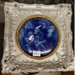 BLUE PORCELAIN ROUNDEL PLAQUE OF FAIRIES IN SILVER GILT SWEPT FRAME