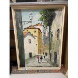 20TH CENTURY OIL ON CANVAS OF A MEDITERRANEAN STREET SCENE SIGNED