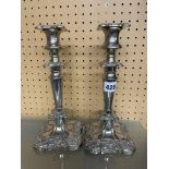 PAIR OF SILVER PLATED NEO CLASSICAL CANDLESTICKS