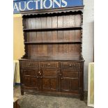 OAK PANELLED DOOR DRESSER AND PLATE RACK