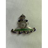 TRI METAL ENAMEL AND DIAMOND CHIP ROYAL ARTILLERY LAPEL BADGE