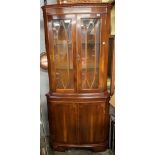 REPRODUCTION YEW ASTRAGAL GLAZED BOW FRONT CORNER CABINET