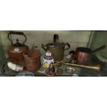 COPPER KETTLE, HORN POWDER FLASK,