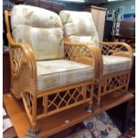 PAIR OF BAMBOO AND RATTAN CONSERVATORY ARMCHAIRS