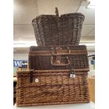 TWO WICKER PICNIC BASKETS AND A WICKER HAMPER BASKET