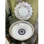 SEVRES BLUE GILDED BOWL AND A ROYAL CROWN DERBY LOBED EDGED FLORAL PLATE