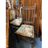 PAIR OF OAK CARVED BOBBIN TWIST CHAIRS