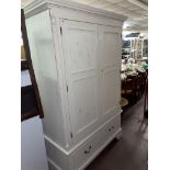 WHITE WASH PAINTED TWO PANEL DOOR WARDROBE FITTED WITH DRAWERS