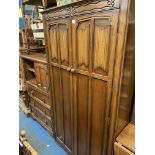 OAK LINEN FOLD WARDROBE DRESSING TABLE AND TALL BOY