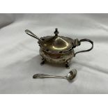 BIRMINGHAM SILVER MUSTARD POT AND TWO PRESERVE SPOONS