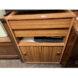 TEAK EFFECT RECORD STORAGE CABINET WITH VINYL LPS