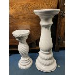 TWO WHITE POTTERY PLANTER STANDS
