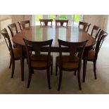 BIEDERMEIER INFLUENCED CHERRY WOOD PARQUETRY EXTENDING DINING TABLE AND TEN DINING CHAIRS MADE BY