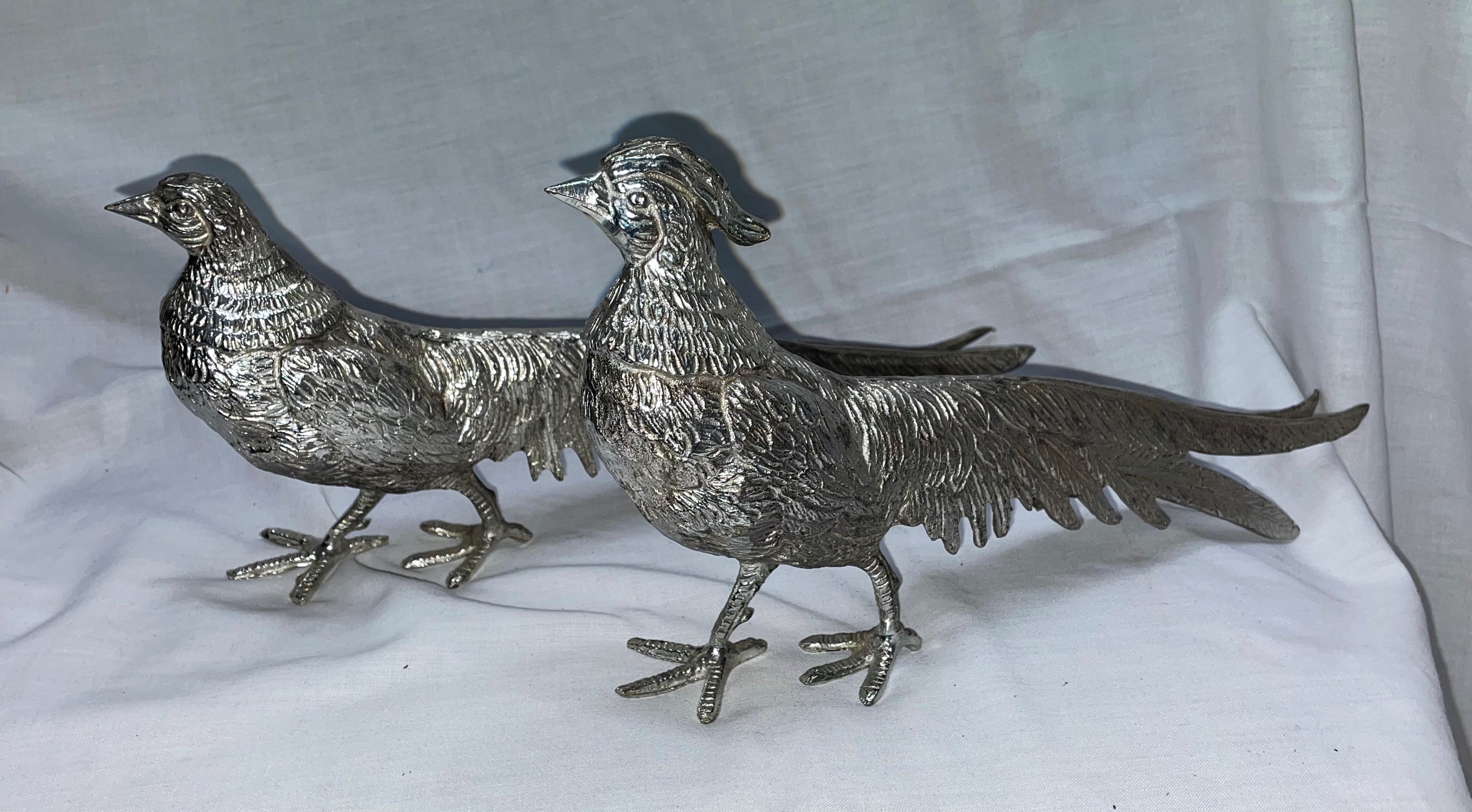 PAIR OF SILVER PLATED PHEASANTS