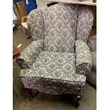 FLORAL FABRIC UPHOLSTERED WING ARMCHAIR