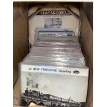BOX OF MAINLY ARGO RECORDINGS OF STEAM RAILWAYS AND SIMILAR LONG PLAYING TRANSCORD LIMITED RECORDS