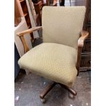 MID 20TH CENTURY OAK UPHOLSTERED SWIVEL OFFICE CHAIR