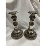 PAIR OF SHEFFIELD PLATE TELESCOPIC CANDLESTICKS WITH LOADED BASES