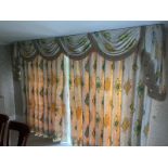 PAIR OF DESIGNERS GUILD INTERLINED PATTERNED FABRIC CURTAINS WITH TIE BACKS TO FIT 8FT WINDOW AND