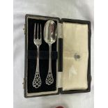 SHEFFIELD SILVER MAPPIN & WEBB ENGRAVED AND FRET CARVED SPOON AND FORK