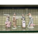 FOUR LLADRO/NAO PORCELAIN GIRL AND BOY FIGURES