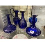 BRISTOL BLUE GLASS ONION BOTTLES AND GOBLET