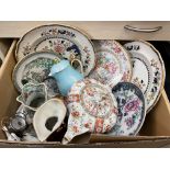 BOX OF PREDOMINANTLY 19TH CENTURY PORCELAIN INCLUDING A RIBBED MELON TEAPOT,