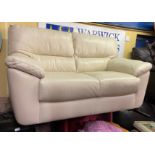 CREAM LEATHER TWO SEATER SOFA