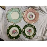 PAIR OF ROYAL CROWN DERBY VINE PATTERN GREEN GROUND PLATES AND TWO OTHERS (4)