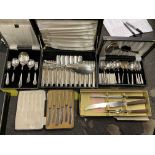 CASED SETS OF PLATED CUTLERY INCLUDING BUTTER KNIVES,